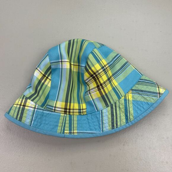 The North Face Reversible Bucket Hat Girls One Size Blue Yellow Plaid UPF30 Sun - Picture 4 of 7